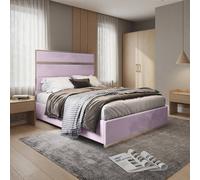 KDMD Horam Upholstered Soft Velvet Pink Metal Designer Bed Frame | Size: Super King KDMD Pink Super King