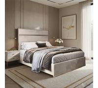 KDMD Horringer Upholstered Soft Velvet Beige Metal Designer Bed Frame in Cream | Size: Single KDMD Cream Single