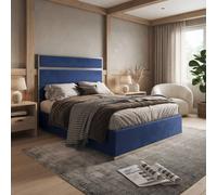 KDMD Horringer Upholstered Soft Velvet Blue Metal Designer Bed Frame | Size: Double KDMD Blue Double