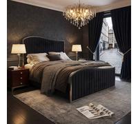 KDMD Hurstpierpoint Upholstered Soft Velvet Black Metal Designer Bed Frame | Size: Single KDMD Black Single