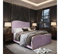 KDMD Hurstpierpoint Upholstered Soft Velvet Pink Metal Designer Bed Frame | Size: Double KDMD Pink Double