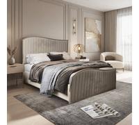 KDMD Hythe Upholstered Soft Velvet Beige Metal Designer Bed Frame in Cream | Size: Small Double KDMD Cream Small Double