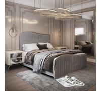 KDMD Idbury Upholstered Soft Velvet Grey Metal Designer Bed Frame | Size: Super King KDMD Grey Super King