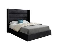 KDMD Jacob Straight Winged Upholstered Soft Velvet Designer Bed Frame in Black | Size: Super King KDMD Black Super King