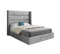 KDMD Jacob Straight Winged Upholstered Soft Velvet Designer Bed Frame in Grey | Size: Super King KDMD Grey Super King