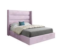 KDMD Jacob Straight Winged Upholstered Soft Velvet Designer Bed Frame in Pink | Size: Double KDMD Pink Double