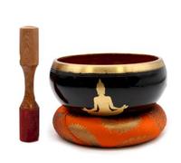 KDMD Large Buddha Singing Bowl Set- Black/Orange 14cm in Black KDMD Black