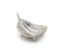 KDMD Large Hand-Carved Coconut Leaf Fruit Bowl - Whitewash Rustic Decor in White KDMD White