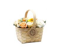Vibrant Large Orange Bouquet In Wicker Basket - 10 Roses, Hyacinths & Sunflower