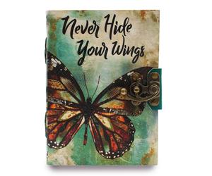 KDMD Leather "Never Hide Your Wings" Deckle-edge Notebook (7x5") in Green KDMD Green