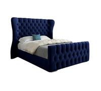 KDMD Lika Wide Curved Winged Upholstered Soft Velvet Designer Bed Frame in Blue | Size: Super King KDMD Blue Super King