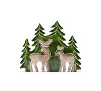 KDMD Lost in the Forest Two Deer 3D Wooden Decor - Mango Wood, 18x23cm in Dark Green | Size: 18x23 cm KDMD Dark Green 18x23 cm