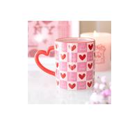 KDMD Love Yourself Checkered Mug with Heart Handle - 350ml Gift in Pink KDMD Pink
