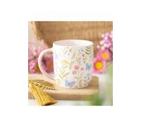 KDMD Luna Bloom Floral Ceramic Mug - 370ml, Microwave & Dishwasher Safe in White KDMD White