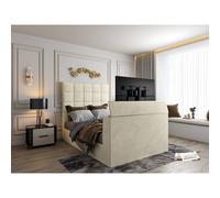 KDMD Luther Upholstered Cream TV Bed Frame | Size: Double KDMD Cream Double