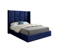 KDMD Makis Straight Winged Upholstered Soft Velvet Designer Bed Frame in Blue | Size: Single KDMD Blue Single