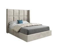KDMD Makis Straight Winged Upholstered Soft Velvet Designer Bed Frame in Cream | Size: King KDMD Cream King