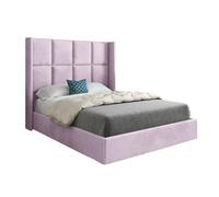 KDMD Makis Straight Winged Upholstered Soft Velvet Designer Bed Frame in Pink | Size: Super King KDMD Pink Super King