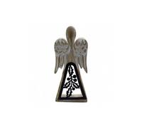 KDMD Mango Wood Angel Decor - Whitewash & Iron Cut-Out, Handcrafted Gift in White KDMD White