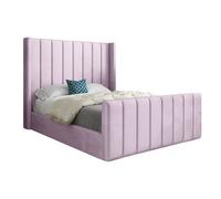 KDMD Maryland Straight Winged Upholstered Soft Velvet Designer Bed Frame in Pink | Size: King KDMD Pink King