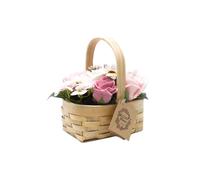 KDMD Medium Pink Bouquet in Wicker Basket 9 Flowers & Foliage Gift KDMD Pink