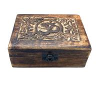 KDMD Medium Wooden Keepsake Box 15x10x6cm - Om in Brown | Size: 15 x 10 x 6 cm KDMD Brown 15 x 10 x 6 cm