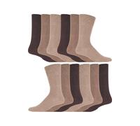 IOMI 12 Pair Multipack Gentle Grip Top Diabetic Socks Mid Calf Loose Top Non Elastic Cotton Socks with Handlinked Seamless Toe (6-11, Beige)