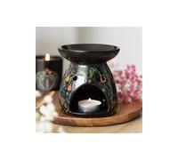 KDMD Midnight Bloom Ceramic Oil Burner-Floral Print, Aromatherapy Diffuser in Black KDMD Black