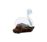KDMD Molten Glass Duck Decanter on Wood - Handcrafted 19cm Art Piece in Turquoise KDMD Turquoise