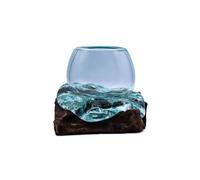 KDMD Molten Glass Goldfish Bowl on Wood - Handcrafted 20cm Decor Piece in Turquoise KDMD Turquoise