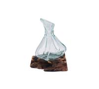 KDMD Molten Glass Mini Decanter on Reclaimed Wood - Handcrafted Bali Art in Turquoise KDMD Turquoise