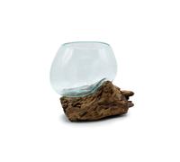 KDMD Molten Glass on Wood Bowl - Handcrafted Art Vase from Bali in Clear KDMD Clear