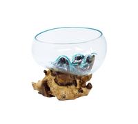 KDMD Molten Glass on Wood Bowl - Handcrafted Bali Art Vase in Turquoise KDMD Turquoise