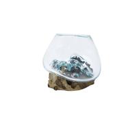 KDMD Molten Glass on Wood Bowl - Handmade Bali Art Decor in Clear KDMD Clear
