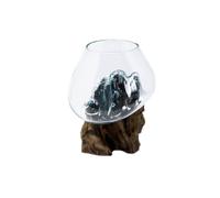 KDMD Molten Glass on Wood Bowl - Handmade Glass & Bali Gamel Stand in Turquoise KDMD Turquoise