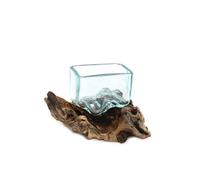 KDMD Molten Glass Tank on Wood with Stand - Small Bowl in Turquoise KDMD Turquoise