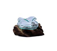 KDMD Molten Glass Wavy Bowl on Wood - Bali-Inspired Decor in Clear KDMD Clear
