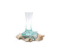 KDMD Molten Glass & Whitewash Wood Vase - Small Hand-Blown Decor in Turquoise KDMD Turquoise