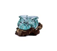 KDMD Molten Glass & Wood Ashtray Candle Holder 23cm - Indonesian Craft in Turquoise KDMD Turquoise