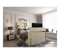 KDMD Morgan Upholstered Soft Velvet Cream TV Bed Frame | Size: Super King KDMD Cream Super King