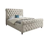 KDMD Nestling Sleigh Upholstered Soft Velvet Designer Bed Frame in Cream | Size: Single KDMD Cream Single