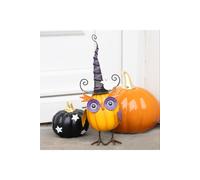 KDMD Orange Metal Owl Halloween Ornament with Witch Hat & Ghost Decor KDMD Orange