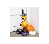 KDMD Orange Metal Pumpkin Man Ornament with Witch Hat - Halloween Decor KDMD Orange
