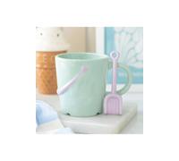 KDMD Pastel Bucket Mug with Spade Spoon - Coastal Beach Coffee Cup 350ml in Light Green KDMD Light Green