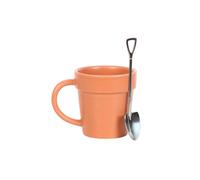 KDMD Plain Plant Pot Ceramic Mug & Shovel Spoon in Brown KDMD Brown