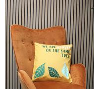 KDMD Printed Cotton Cushion Cover - We are Leaves - Yellow, Blue & Natural - (Set of 3) KDMD Multicolor