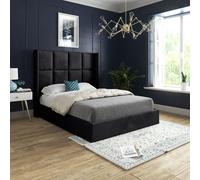 KDMD Quanta Straight Winged Upholstered Soft Velvet Black Bed Frame | Size: Double KDMD Black Double