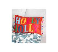 KDMD Red Holly Jolly Cushion with Pom Poms - Festive Christmas Decor KDMD Red