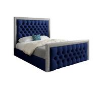 KDMD Rincon Glitter Border Upholstered Soft Velvet Designer Bed Frame in Blue | Size: Double KDMD Blue Double