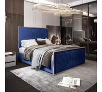 Roxy Upholstered Soft Velvet Metal Blue Bed Frame